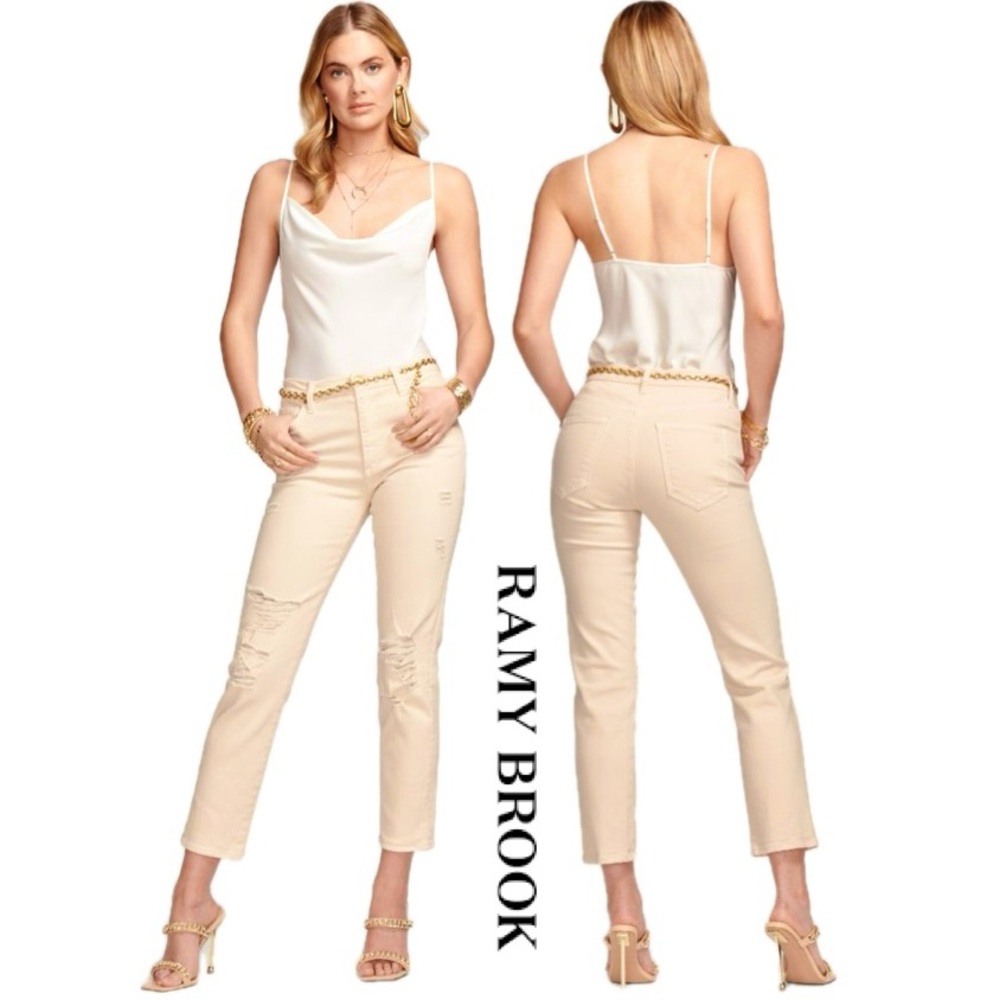 RAMY BROOK Adriana High-Waisted Ripped Jean In Linen Size 24
